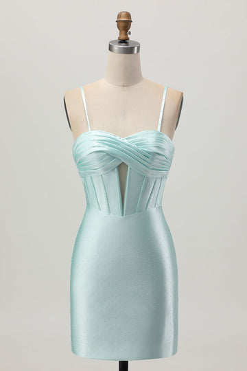 Light Green Bodycon Corset Cut Out Beaded Short Cocktail Dress